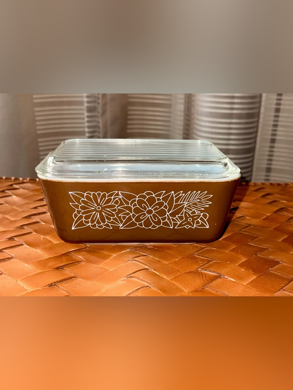 Vintage Pyrex Woodland 501 Refrigerator Dish w/Lid | Brown Floral Fridgie | USA